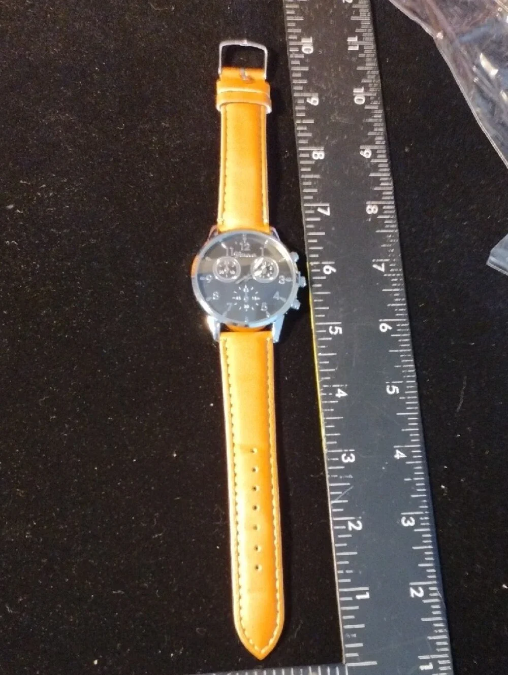 Orange Leather Strap Wristwatch with Black Dial
